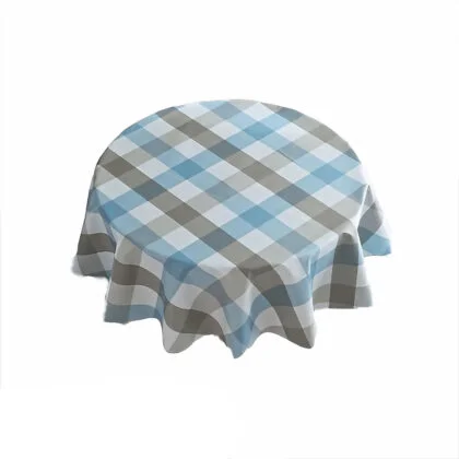 Nordic PVC Tablecloth with Blue and Gray Plaid Pattern - Round