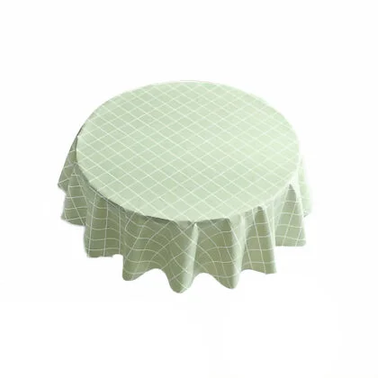 Nordic PVC Tablecloth with Light Green Grid Pattern - Round