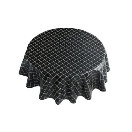 Nordic PVC Tablecloth with Black and White Grid Pattern - Round