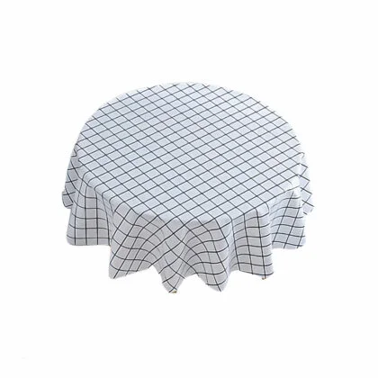 Nordic PVC Tablecloth with Black Grid Pattern - Round