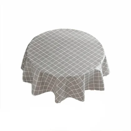 Nordic PVC Tablecloth with Gray Grid Pattern - Round